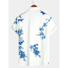 Men's Blue Floral Printed Button Up Casual Short Sleeve Shirt