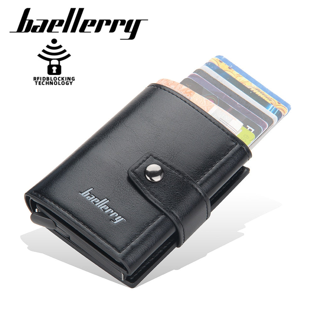 (Up to 15 cards) Automatic Leather Card Holder with buckle & RFID Protection