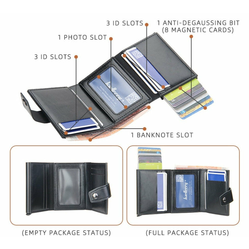 (Up to 15 cards) Automatic Leather Card Holder with buckle & RFID Protection