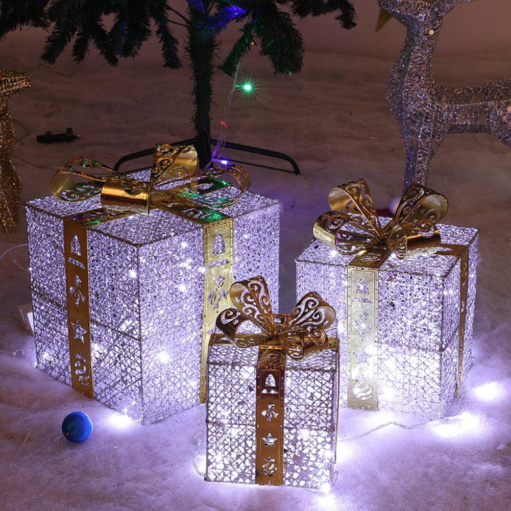 3pcs Christmas Gift Boxes with LED Lights