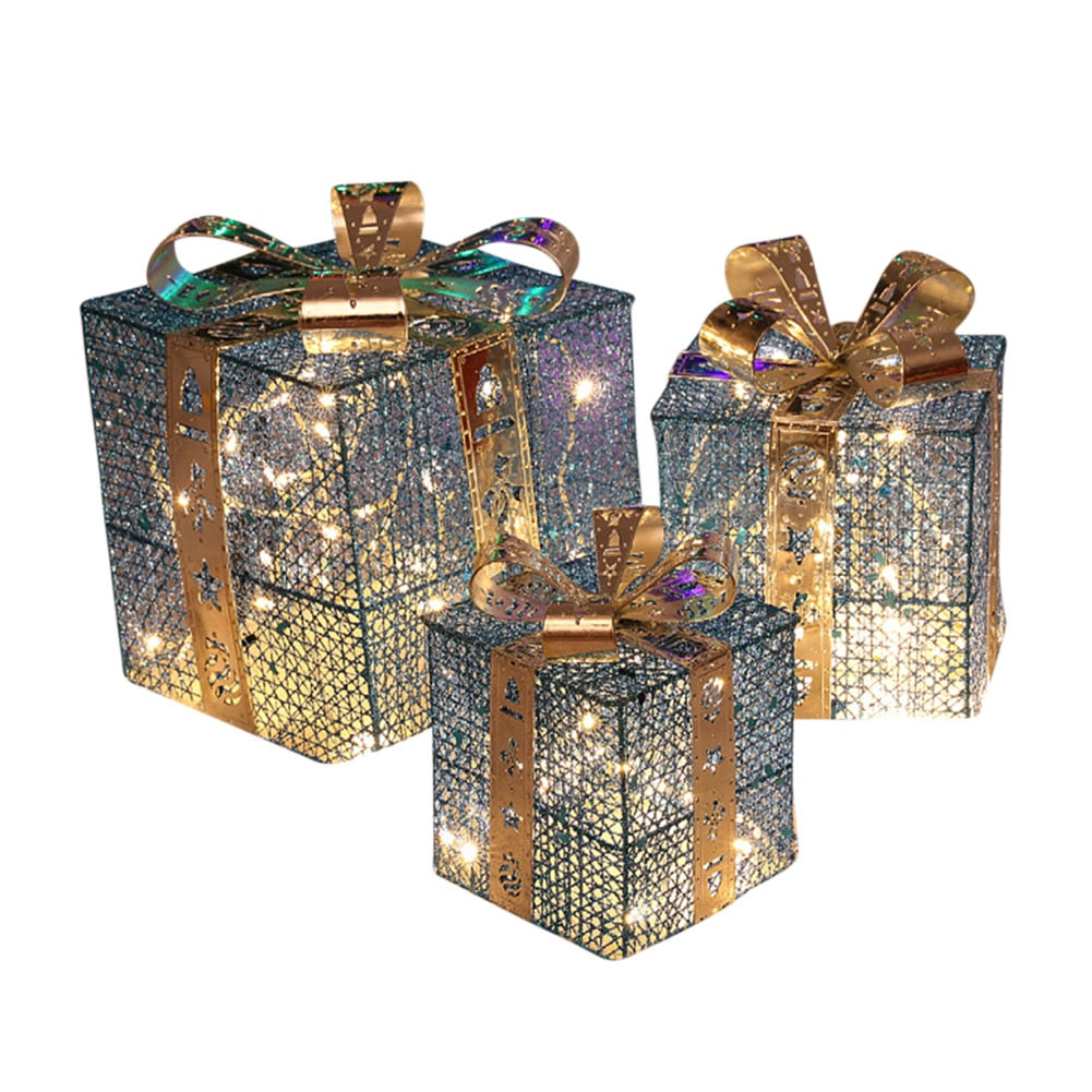 3pcs Christmas Gift Boxes with LED Lights