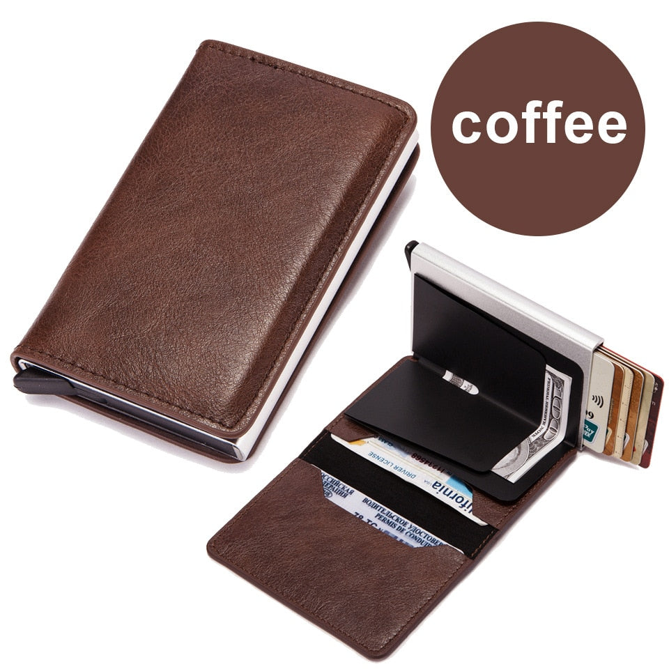 (Up to 8 cards) Automatic Leather Card Holder with RFID Protection